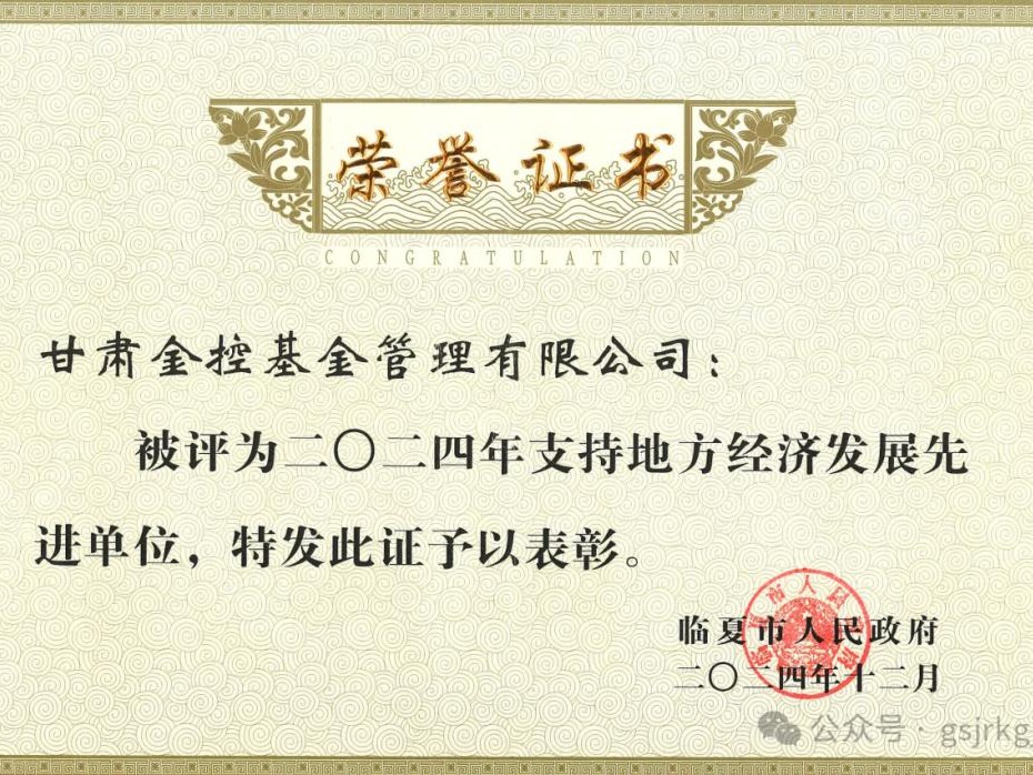 企業(yè)動態(tài) | 金控基金榮獲“2024年度支持地方經(jīng)濟(jì)發(fā)展先進(jìn)單位”榮譽稱號